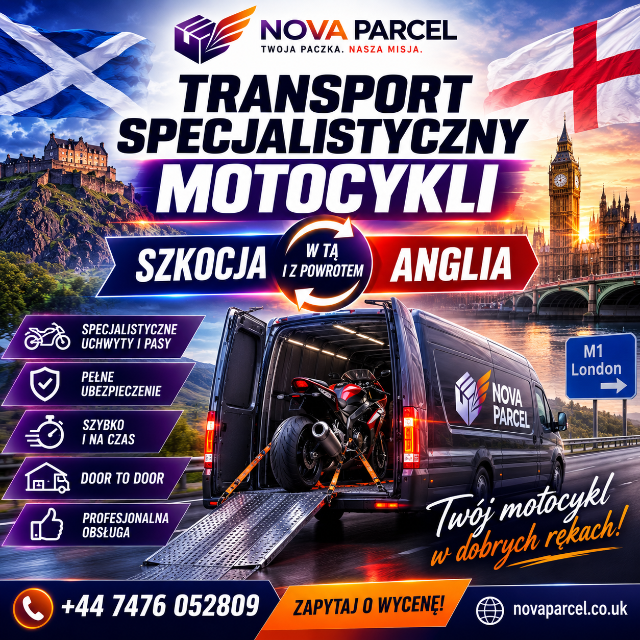 Transport motocykli Szkocja - Anglia i do Polski - Nova Parcel